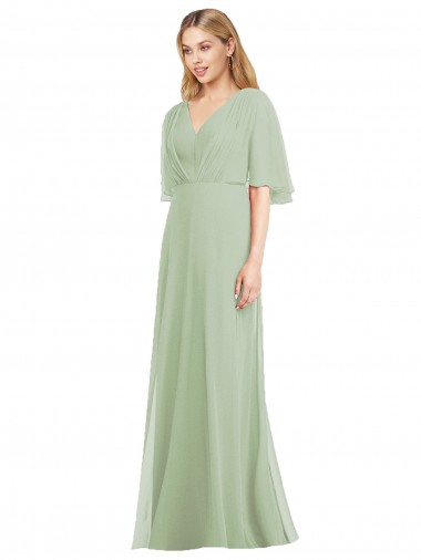 Soft Chiffon V-Neck Flutter Sleeves Long Bridesmaid Dress Essex