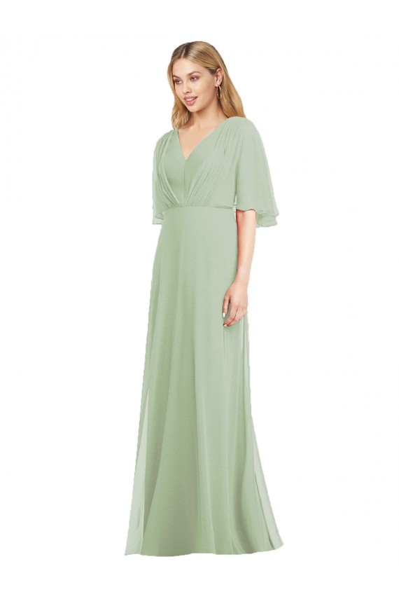 Soft Chiffon V-Neck Flutter Sleeves Long Bridesmaid Dress Essex