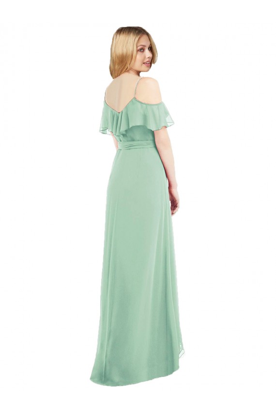 Soft Chiffon Spaghetti Straps Cold Shoulder Long High Low Bridesmaid Dress Essex