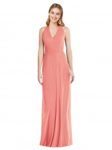 Soft Chiffon Halter Neck Sleeveless Long Formal Evening Gown / Bridesmaid Dress Essex