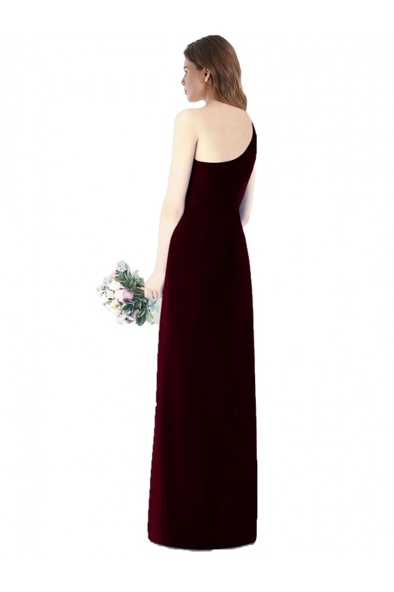 Soft Chiffon One Shoulder Sleeveless Dark Green Long Bridesmaid Dress Essex
