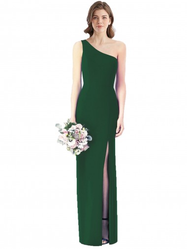 Soft Chiffon One Shoulder Sleeveless Dark Green Long Bridesmaid Dress Essex