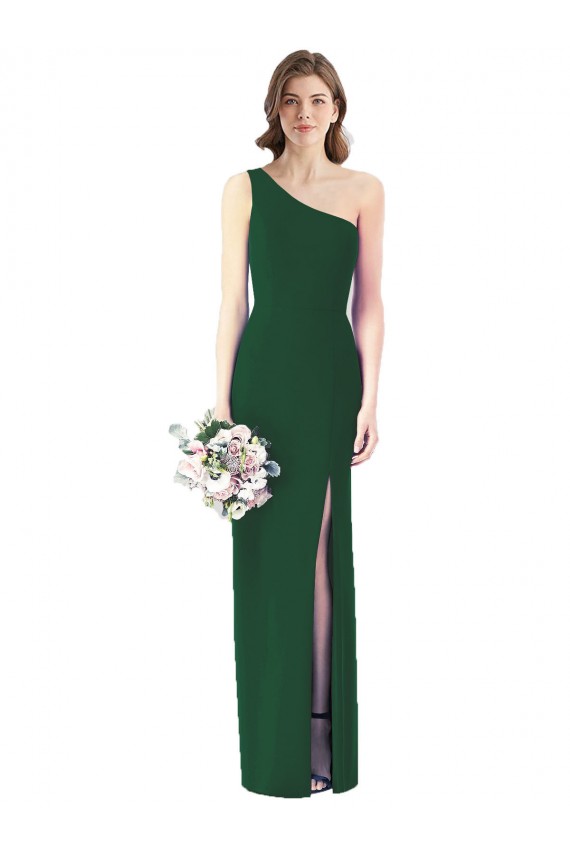 Soft Chiffon One Shoulder Sleeveless Dark Green Long Bridesmaid Dress Essex