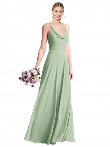 Chiffon Spaghetti Straps Sleeveless Open Back Long Bridesmaid Dress / Evening Dress Essex
