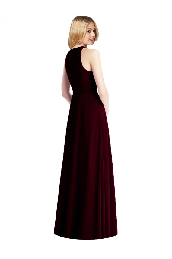 Soft Chiffon Halter Neck Sleeveless Long Semi Formal Evening Dress / Bridesmaid Dress Essex