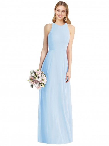 Soft Chiffon Halter Neck Sleeveless Long Semi Formal Evening Dress / Bridesmaid Dress Essex