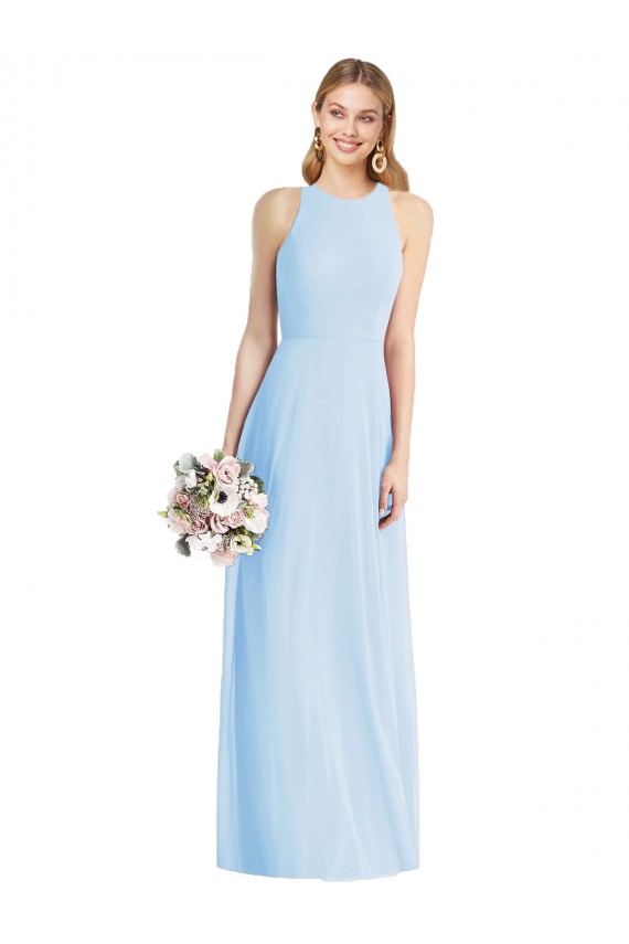 Soft Chiffon Halter Neck Sleeveless Long Semi Formal Evening Dress / Bridesmaid Dress Essex
