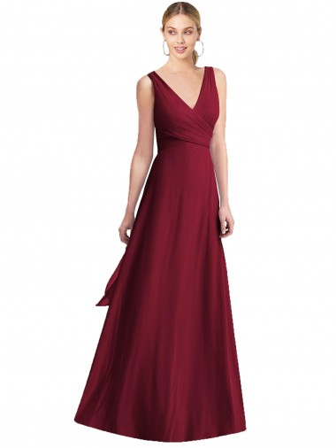 Chiffon V-Neck Sleeveless V-Back Burgundy Long Floor Length Bridesmaid Dress Essex