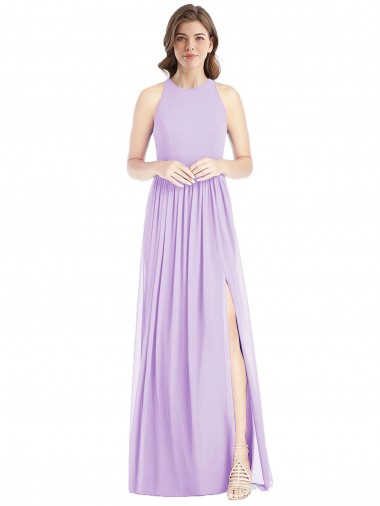 Soft Chiffon Halter Neck Sleeveless Lilac Long Bridesmaid Dress Essex