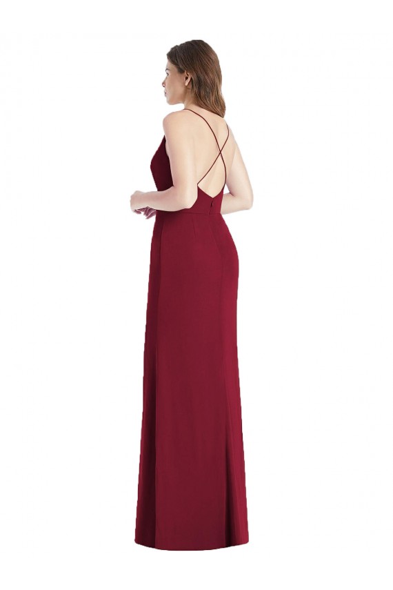 Soft Chiffon Spaghetti Straps Sleeveless Open Back Hunter Long Bridesmaid Dress Essex
