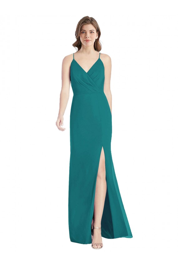Soft Chiffon Spaghetti Straps Sleeveless Open Back Hunter Long Bridesmaid Dress Essex