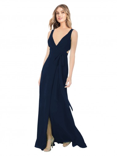 Chiffon V-Neck Sleeveless Dark Navy Long Bridesmaid Dress / Evening Dress Essex