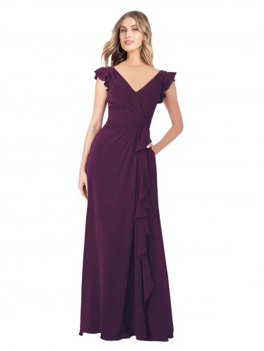 Soft Chiffon V-Neck Cap Sleeves Long Formal Dress / Bridesmaid Dress Essex
