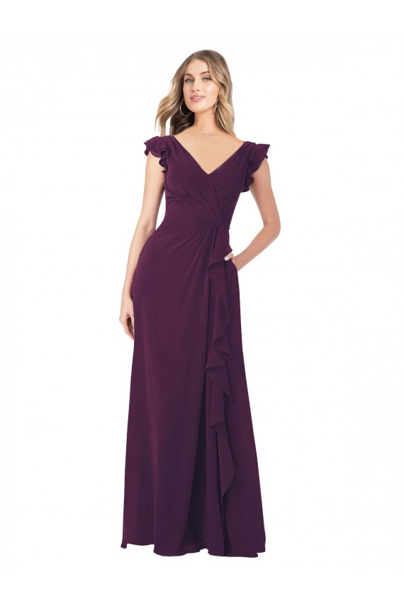 Soft Chiffon V-Neck Cap Sleeves Long Formal Dress / Bridesmaid Dress Essex