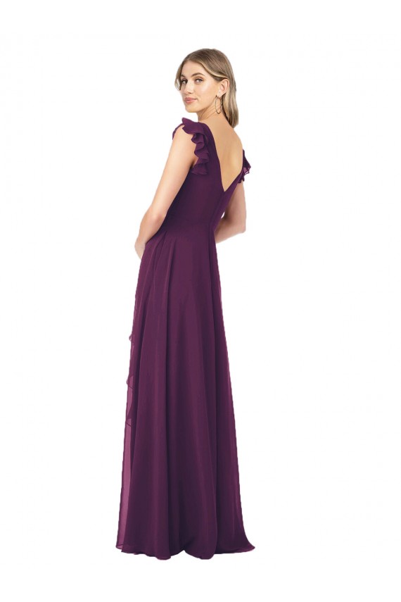 Soft Chiffon V-Neck Cap Sleeves Long Formal Dress / Bridesmaid Dress Essex