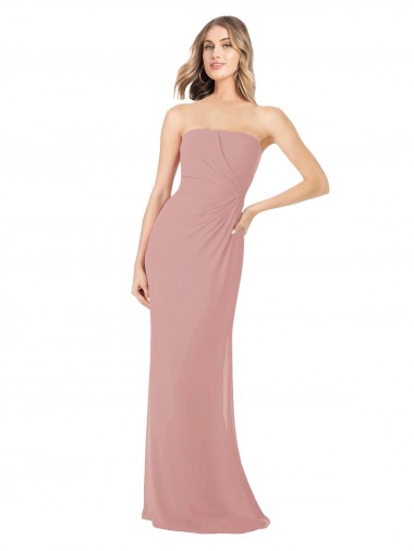 Soft Chiffon Strapless Sleeveless Dusty Pink Long Bridesmaid Dress Essex