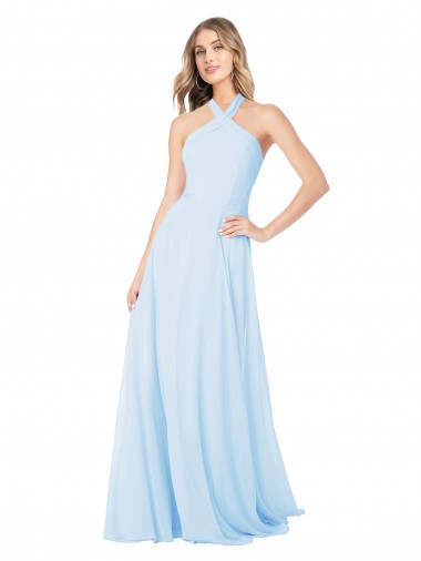 Chiffon Halter Neck Sleeveless Long Bridesmaid Dress / Evening Gowns Essex