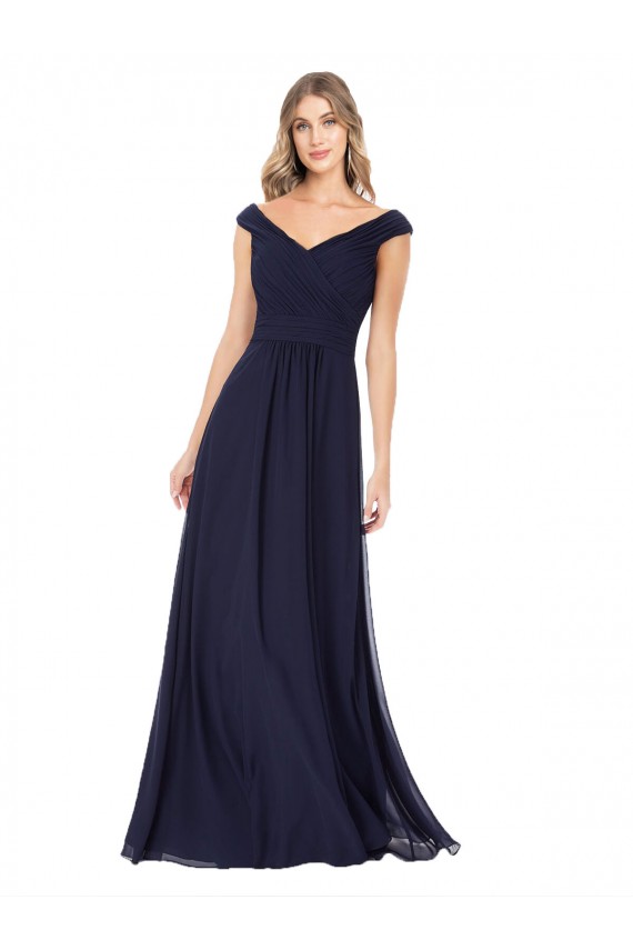 Soft Chiffon Off the Shoulder Sleeveless Dark Navy Long Evening Dress / Bridesmaid Dress Essex
