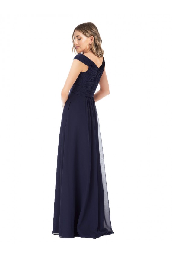 Soft Chiffon Off the Shoulder Sleeveless Dark Navy Long Evening Dress / Bridesmaid Dress Essex