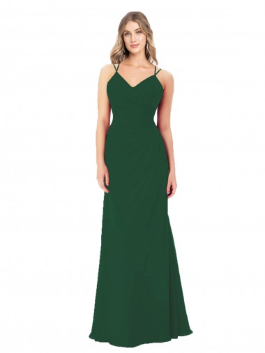 Soft Chiffon V-Neck Sleeveless Dark Green Long Bridesmaid Dress Essex