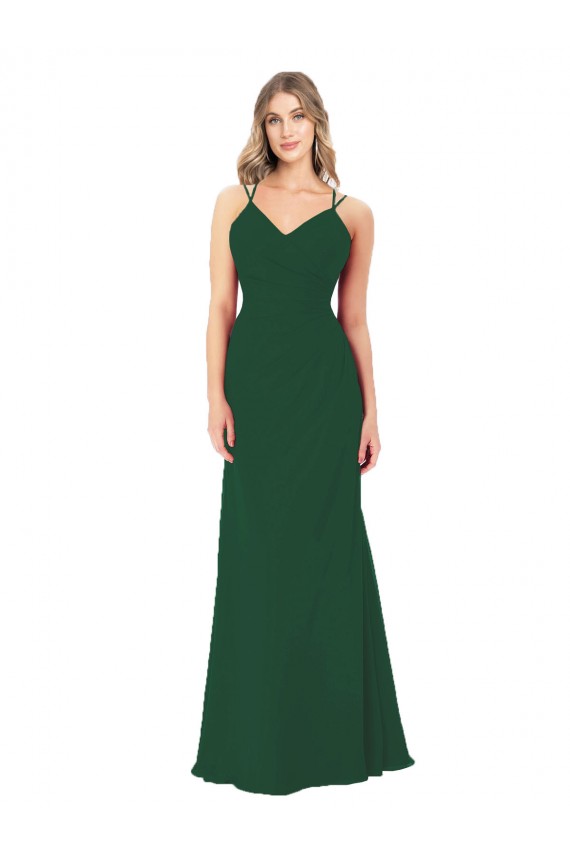 Soft Chiffon V-Neck Sleeveless Dark Green Long Bridesmaid Dress Essex