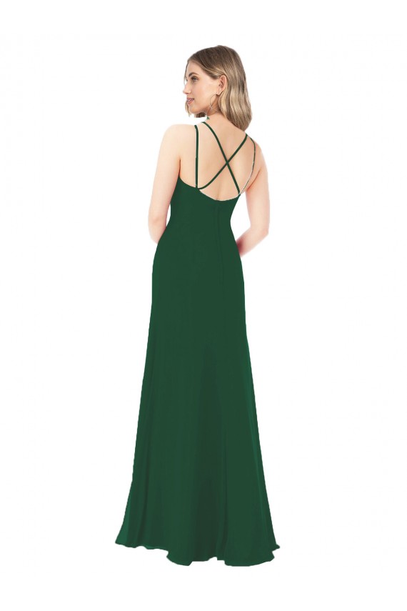 Soft Chiffon V-Neck Sleeveless Dark Green Long Bridesmaid Dress Essex
