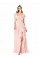 Soft Chiffon Square Neck Cap Sleeves Long Formal Dress / Bridesmaid Dress Essex