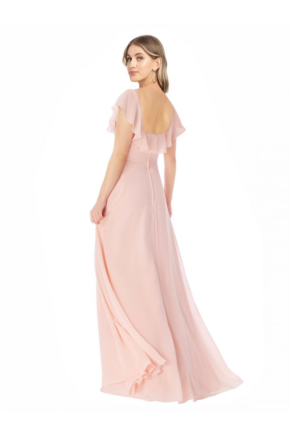 Soft Chiffon Square Neck Cap Sleeves Long Formal Dress / Bridesmaid Dress Essex