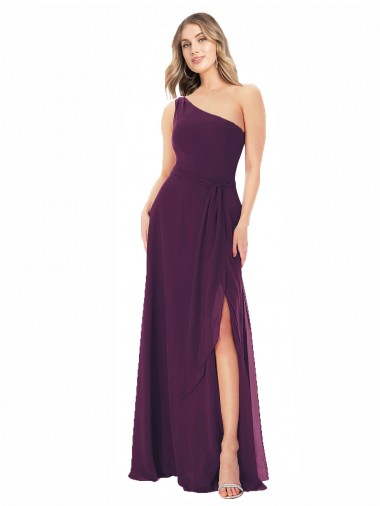 Soft Chiffon One Shoulder Sleeveless Grape Long Formal Dress / Bridesmaid Dress Essex