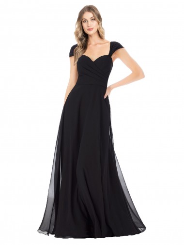 Soft Chiffon Sweetheart Cap Sleeves Long Bridesmaid Dress Essex