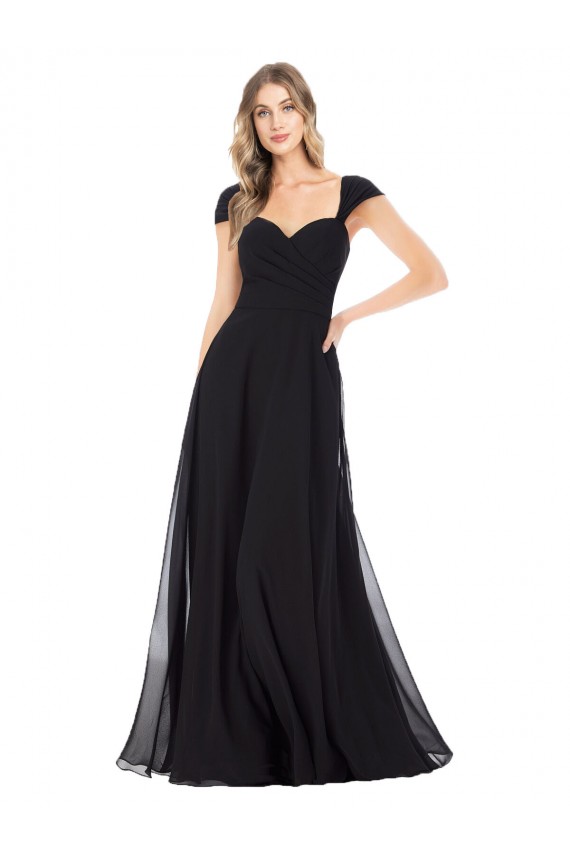 Soft Chiffon Sweetheart Cap Sleeves Long Bridesmaid Dress Essex