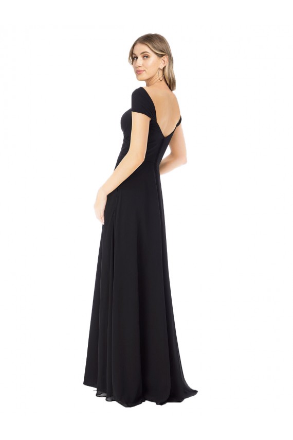 Soft Chiffon Sweetheart Cap Sleeves Long Bridesmaid Dress Essex
