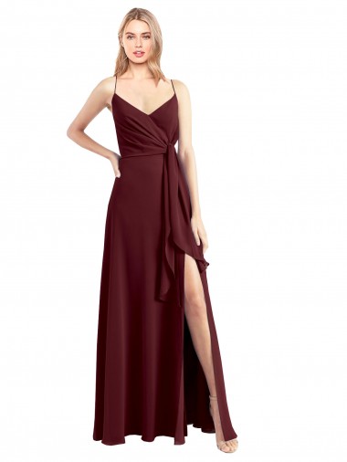 Chiffon Spaghetti Straps Sleeveless Low Back Long Floor Length Bridesmaid Dress Essex