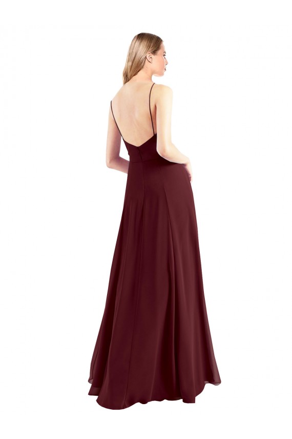 Chiffon Spaghetti Straps Sleeveless Low Back Long Floor Length Bridesmaid Dress Essex