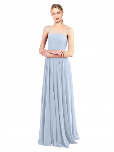 Soft Chiffon Spaghetti Straps Sleeveless Low Back Light Sky Blue Long Bridesmaid Dress Essex
