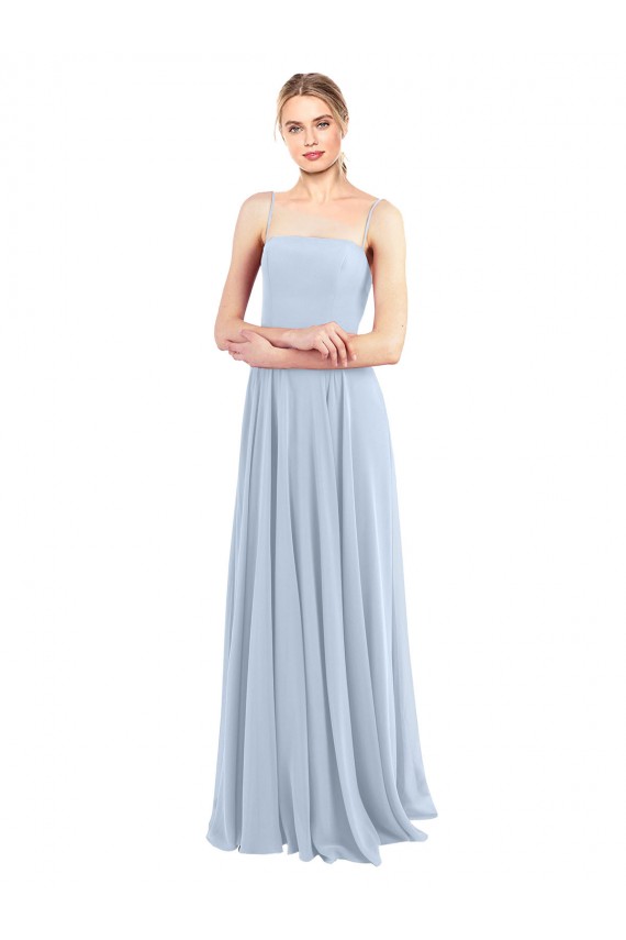 Soft Chiffon Spaghetti Straps Sleeveless Low Back Light Sky Blue Long Bridesmaid Dress Essex