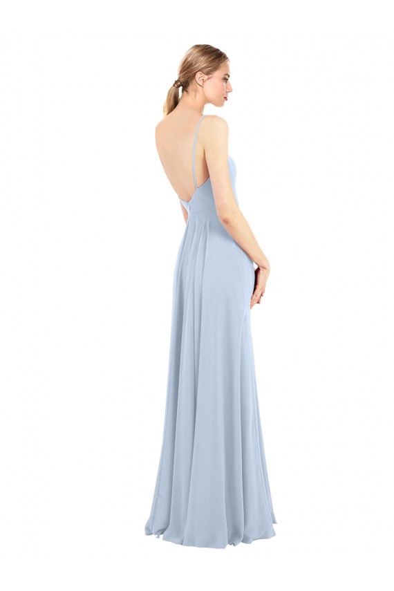 Soft Chiffon Spaghetti Straps Sleeveless Low Back Light Sky Blue Long Bridesmaid Dress Essex