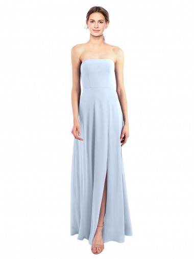 Soft Chiffon Strapless Sleeveless Light Sky Blue Long Bridesmaid Dress Essex