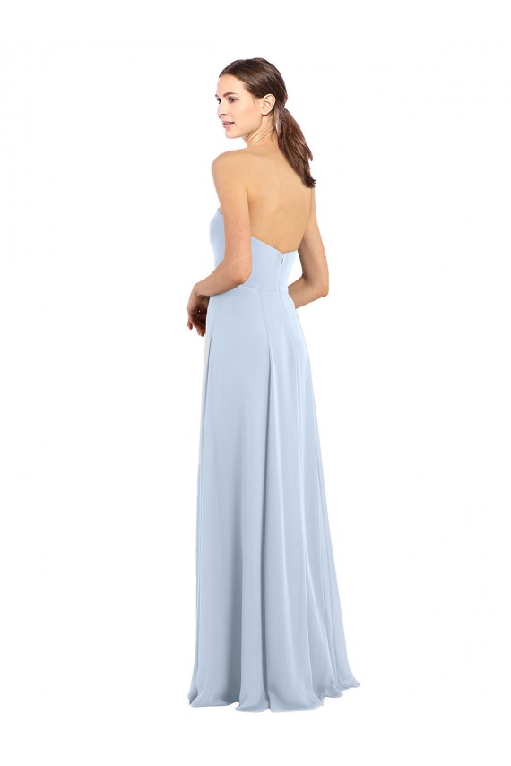 Soft Chiffon Strapless Sleeveless Light Sky Blue Long Bridesmaid Dress Essex