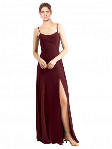 Chiffon Spaghetti Straps Sleeveless Burgundy Gold Long Bridesmaid Dress / Evening Dress Essex