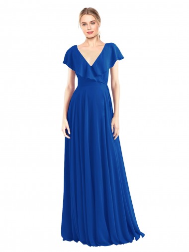 Soft Chiffon V-Neck Flutter Sleeves V-Back Long Bridesmaid Dress Essex