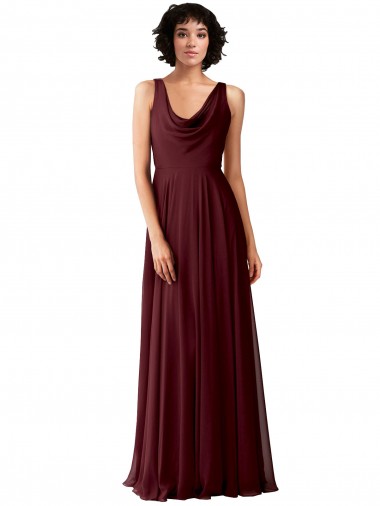Soft Chiffon Cowl Neck Sleeveless V-Back Long Bridesmaid Dress Essex
