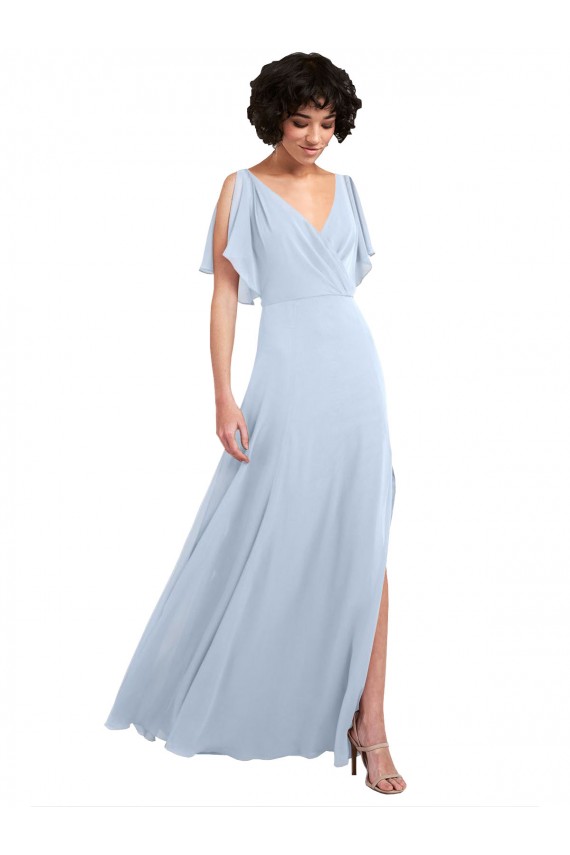 Soft Chiffon V-Neck Split Sleeves V-Back Long Bridesmaid Dresses Essex