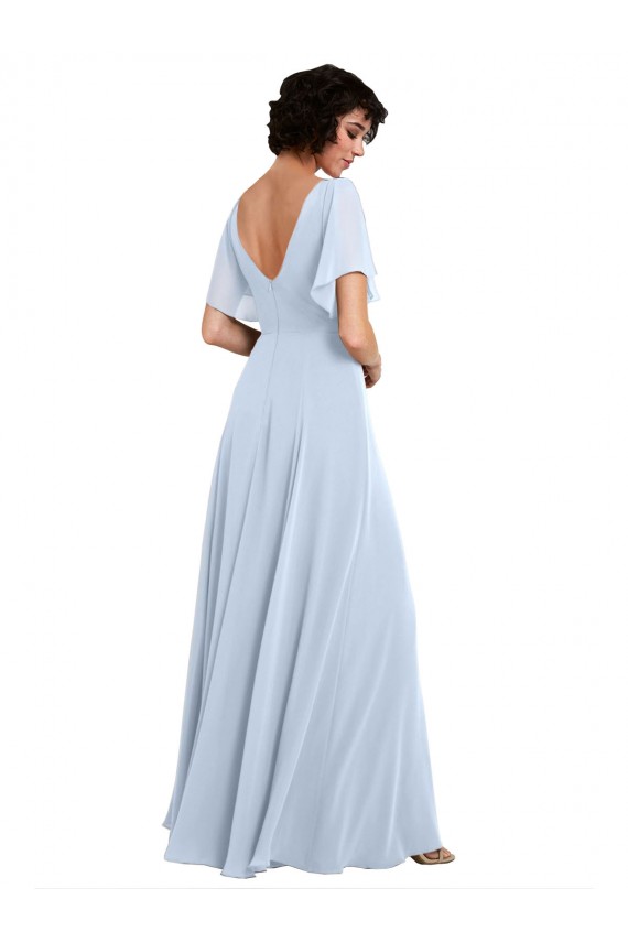 Soft Chiffon V-Neck Split Sleeves V-Back Long Bridesmaid Dresses Essex