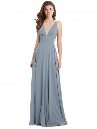 Chiffon V-Neck Sleeveless V-Back Long Bridesmaid Dress / Evening Gowns Essex
