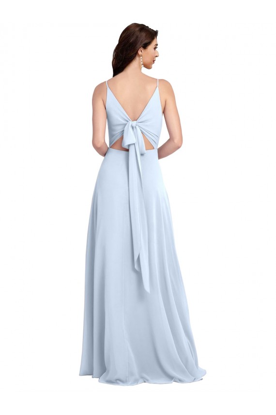 Soft Chiffon V-Neck Sleeveless V-Back Light Sky Blue Long Evening Dress / Bridesmaid Dress Essex