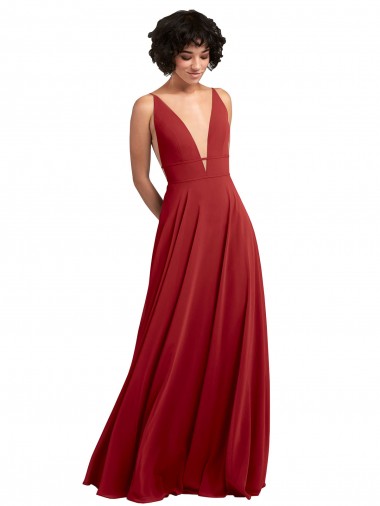 Lxue Chiffon V-Neck Sleeveless V-Back Long Bridesmaid Dress Essex