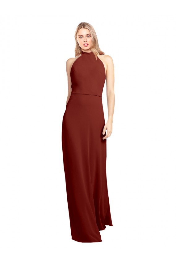 Soft Chiffon Halter Neck Sleeveless Open Back Long Prom Dress / Bridesmaid Dress Essex