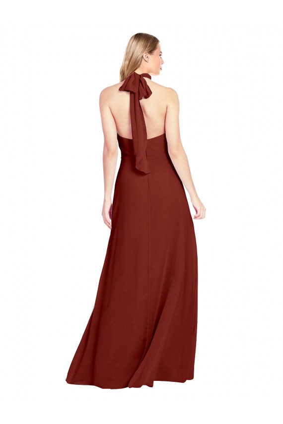 Soft Chiffon Halter Neck Sleeveless Open Back Long Prom Dress / Bridesmaid Dress Essex