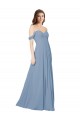 Chiffon Sweetheart Sleeveless Low Back Dusty Blue Long Wedding Party Dress Essex